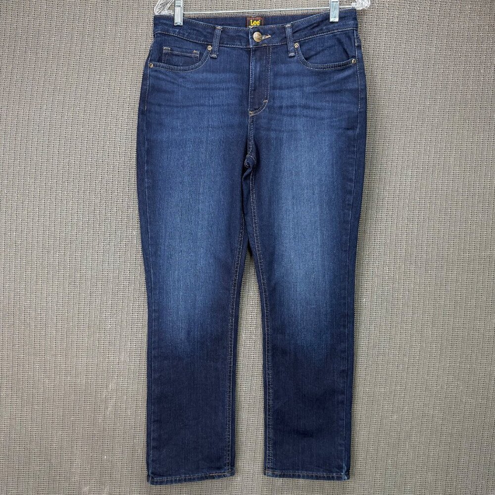 Lee Womens 8 Short Dark Wash Jeans Slim Fit Stretch Denim Cotton Blend
